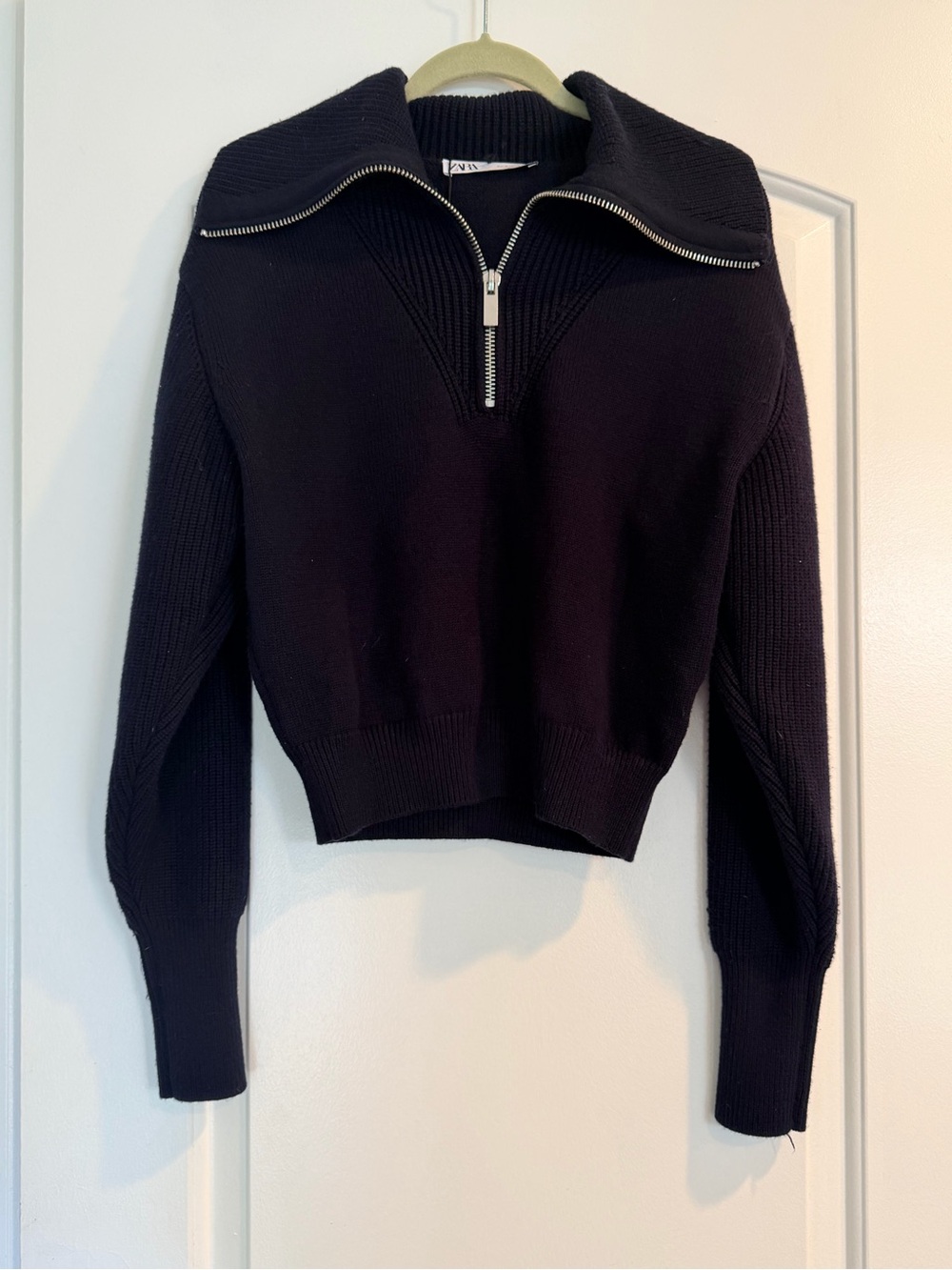 Zara Navy Half-Zip Ribbed Quarter Zip Sweater